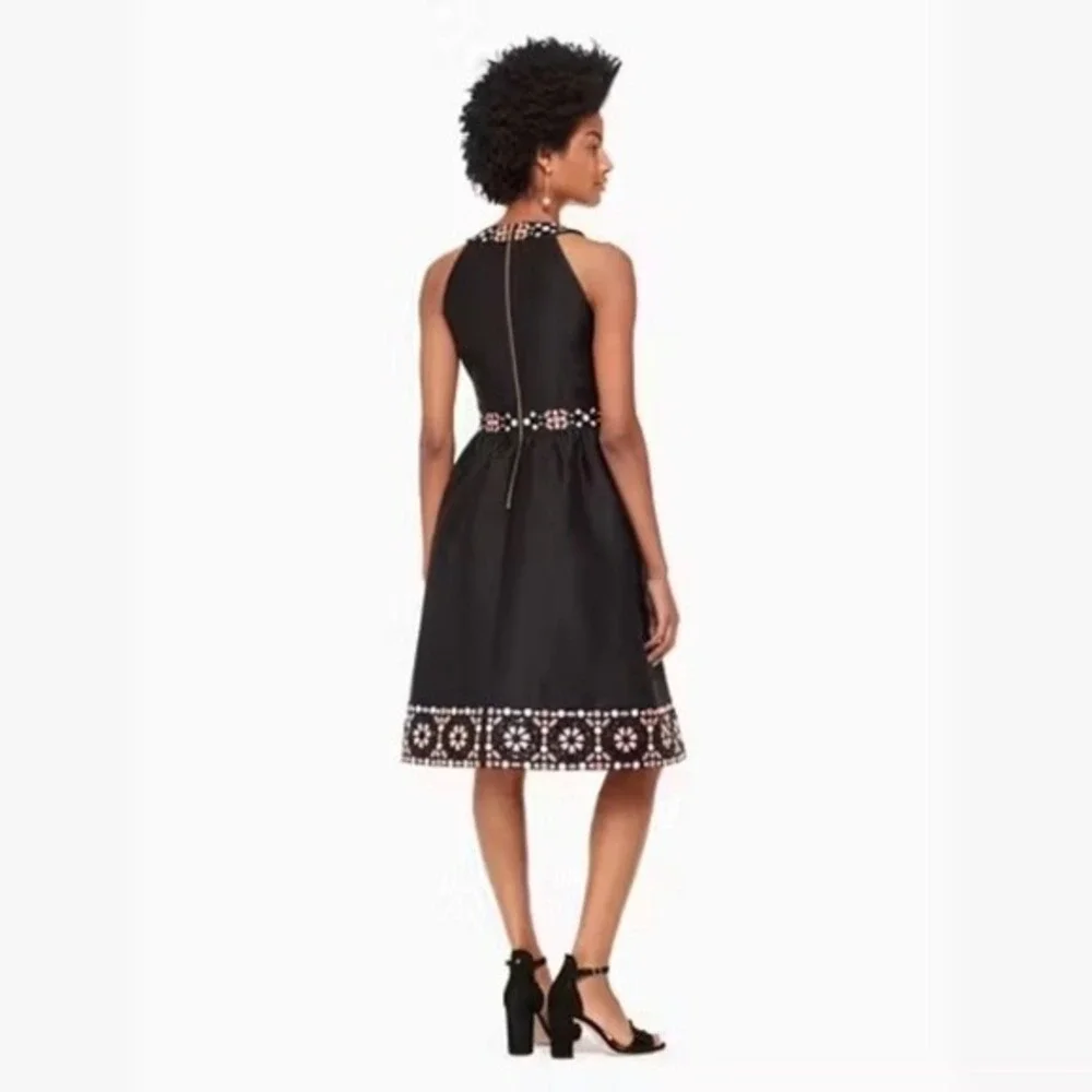 KATE SPADE Black Mosaic Embellished Embroidered Midi Dress Fit N' Flare Size 0‎